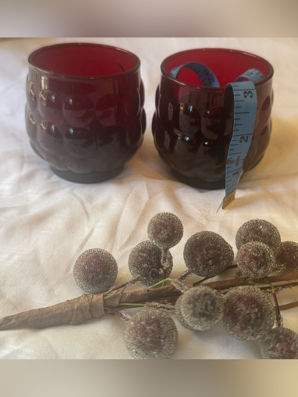 Anchor Hocking Ruby Bubble Glass Candle Holders
